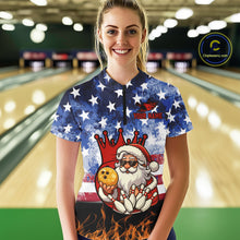 Load image into Gallery viewer, Custom American Flag Flame Funny Santa Christmas Bowling Shirts For Women, Bowling Team Jersey NQS11040
