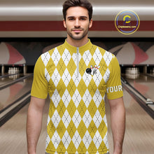 Load image into Gallery viewer, Yellow argyle pattern Beer Bowling Shirts For Men Custom My drinking team has a bowling problem NQS10862