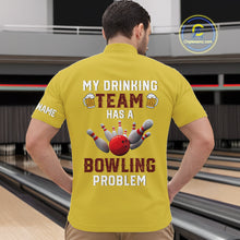 Load image into Gallery viewer, Yellow argyle pattern Beer Bowling Shirts For Men Custom My drinking team has a bowling problem NQS10862