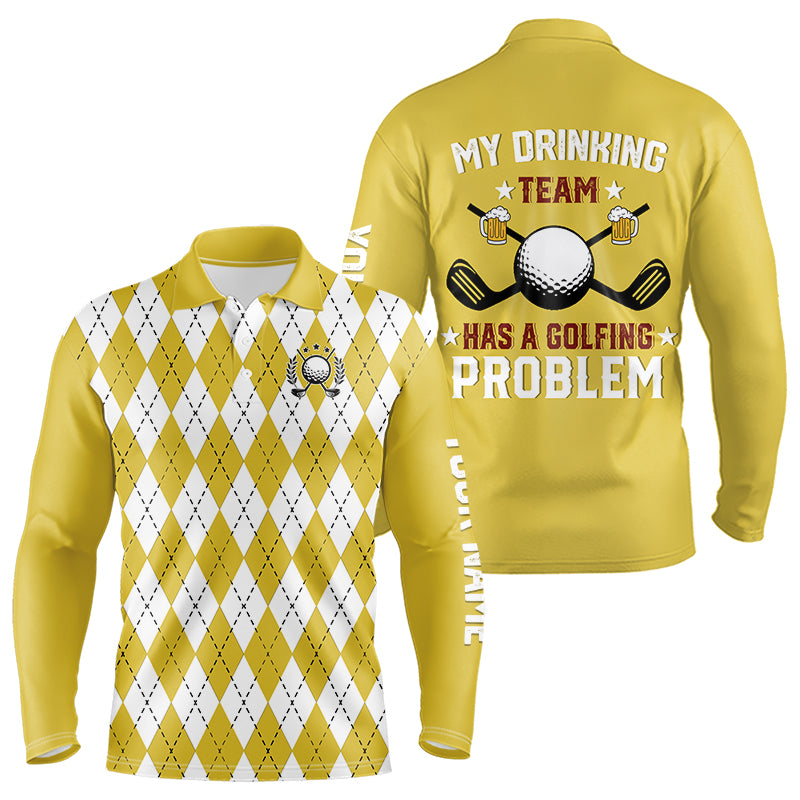 Yellow argyle pattern Beer Golf Polo Shirts For Men Custom My drinking team has a golfing problem NQS10863