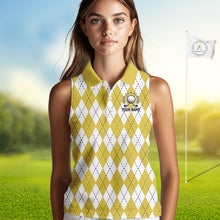 Load image into Gallery viewer, Yellow argyle pattern Beer Women Sleeveless Polo Shirt Custom My drinking team has a golfing problem NQS10863
