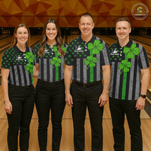 Load image into Gallery viewer, Custom Black Grunge US Flag Patriotic Bowling Shirt For Women Green Shamrock St Patrick Team Jersey NQS11447