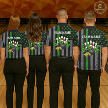 Load image into Gallery viewer, Custom Black Grunge US Flag Patriotic Bowling Shirt For Women Green Shamrock St Patrick Team Jersey NQS11447