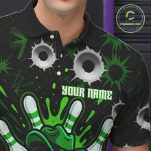 Load image into Gallery viewer, Funny Black and Green Bowling Cowboy gun Men bowling polo, 1/4 zip shirts Custom bowling team jersey NQS10658