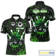 Load image into Gallery viewer, Funny Black and Green Bowling Cowboy gun Men bowling polo, 1/4 zip shirts Custom bowling team jersey NQS10658