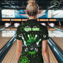 Load image into Gallery viewer, Funny Black and Green Bowling Cowboy gun Women bowling polo, 1/4 zip shirt Custom bowling team jersey NQS10658