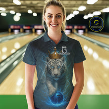 Load image into Gallery viewer, Blue Lightning Thunder Crown White Tiger Bowling Shirts For Women Custom Team Tiger Bowling Jerseys NQS10885