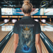 Load image into Gallery viewer, Blue Lightning Thunder Crown White Tiger Bowling Shirts For Women Custom Team Tiger Bowling Jerseys NQS10885
