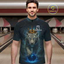 Load image into Gallery viewer, Blue Lightning Thunder Crown White Tiger Bowling Shirts For Men Custom Team Tiger Bowling Jerseys NQS10885