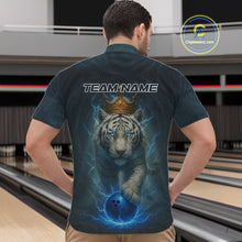 Load image into Gallery viewer, Blue Lightning Thunder Crown White Tiger Bowling Shirts For Men Custom Team Tiger Bowling Jerseys NQS10885