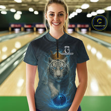 Load image into Gallery viewer, Blue Lightning Thunder Crown White Tiger Bowling Shirts For Women Custom Team Tiger Bowling Jerseys NQS10885