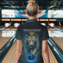 Load image into Gallery viewer, Blue Lightning Thunder Crown White Tiger Bowling Shirts For Women Custom Team Tiger Bowling Jerseys NQS10885