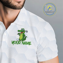 Load image into Gallery viewer, White and Green Funny Alligator Golf Polo Shirts For Men custom mens golf outfit, golfing gifts NQS10886