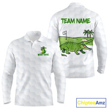 Load image into Gallery viewer, White and Green Funny Alligator Golf Polo Shirts For Men custom mens golf outfit, golfing gifts NQS10886