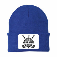 Load image into Gallery viewer, Personalized Golf Knit Beanie Hat, Custom Rectangle Patch Golf Beanie Hat, cool golf gifts NQS10887