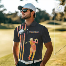 Load image into Gallery viewer, Personalized Watercolor Stripes Golf Polo Shirts For Men, Black Team Mens Golf Attire NQS11651