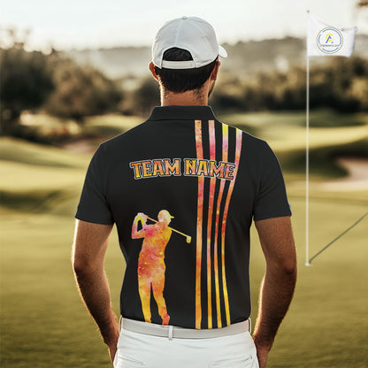 Personalized Watercolor Stripes Golf Polo Shirts For Men, Black Team Mens Golf Attire NQS11651