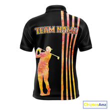 Load image into Gallery viewer, Personalized Watercolor Stripes Golf Polo Shirts For Men, Black Team Mens Golf Attire NQS11651