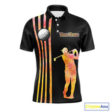 Load image into Gallery viewer, Personalized Watercolor Stripes Golf Polo Shirts For Men, Black Team Mens Golf Attire NQS11651