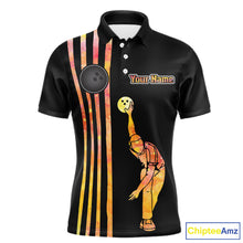 Load image into Gallery viewer, Personalized Watercolor Stripes Retro Bowling Team Shirts For Men, Black Bowling Attire For Men NQS11652