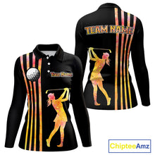 Load image into Gallery viewer, Personalized Watercolor Stripes Golf Polo Shirts For Women, Black Team Ladies Golf Attire NQS11651