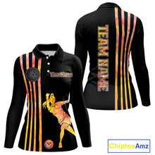Load image into Gallery viewer, Personalized Watercolor Stripes Retro Bowling Team Shirts For Women, Black Bowling Attire For Ladies NQS11652