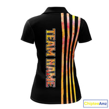 Load image into Gallery viewer, Personalized Watercolor Stripes Retro Bowling Team Shirts For Women, Black Bowling Attire For Ladies NQS11652