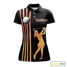 Load image into Gallery viewer, Personalized Watercolor Stripes Golf Polo Shirts For Women, Black Team Ladies Golf Attire NQS11651