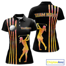 Load image into Gallery viewer, Personalized Watercolor Stripes Golf Polo Shirts For Women, Black Team Ladies Golf Attire NQS11651