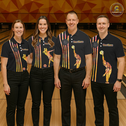Personalized Watercolor Stripes Retro Bowling Team Shirts For Men, Black Bowling Attire For Men NQS11652