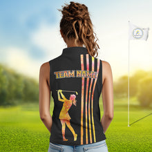 Load image into Gallery viewer, Personalized Watercolor Stripes Sleeveless Golf Polo Shirts For Women, Black Team Ladies Golf Attire NQS11651