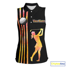 Load image into Gallery viewer, Personalized Watercolor Stripes Sleeveless Golf Polo Shirts For Women, Black Team Ladies Golf Attire NQS11651