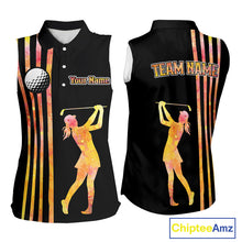 Load image into Gallery viewer, Personalized Watercolor Stripes Sleeveless Golf Polo Shirts For Women, Black Team Ladies Golf Attire NQS11651