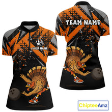 Load image into Gallery viewer, Custom Funny Turkey Bowling Jersey Black &amp; Orange Thanksgiving Bowling Team Women Polo, 1/4 Zip Shirt NQS10671