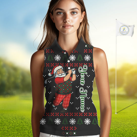 Funny Ugly Christmas pattern Santa Sleeveless Polo Shirt Custom best Ladies golf wear golf gifts NQS11067