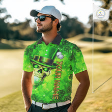 Load image into Gallery viewer, Funny Skull green shamrock pattern Golf Polo Shirts For Men Custom St Patrick's Day mens golf tops NQS11662