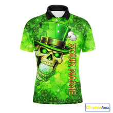 Load image into Gallery viewer, Funny Skull green shamrock pattern Golf Polo Shirts For Men Custom St Patrick's Day mens golf tops NQS11662