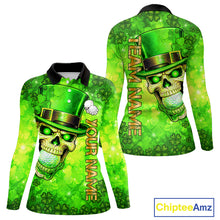 Load image into Gallery viewer, Funny Skull green shamrock pattern Golf Polo Shirts For Women Custom St Patrick's Day ladies golf top NQS11662