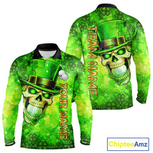 Load image into Gallery viewer, Funny Skull green shamrock pattern Golf Polo Shirts For Men Custom St Patrick's Day mens golf tops NQS11662