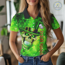 Load image into Gallery viewer, Funny Skull green shamrock pattern Golf Polo Shirts For Women Custom St Patrick's Day ladies golf top NQS11662