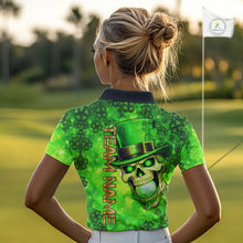 Load image into Gallery viewer, Funny Skull green shamrock pattern Golf Polo Shirts For Women Custom St Patrick's Day ladies golf top NQS11662