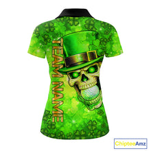 Load image into Gallery viewer, Funny Skull green shamrock pattern Golf Polo Shirts For Women Custom St Patrick's Day ladies golf top NQS11662