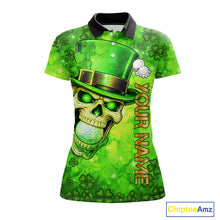 Load image into Gallery viewer, Funny Skull green shamrock pattern Golf Polo Shirts For Women Custom St Patrick's Day ladies golf top NQS11662