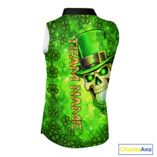 Load image into Gallery viewer, Funny Skull green shamrock pattern Sleeveless Golf Polo Shirt Custom St Patrick's Day ladies golf top NQS11662