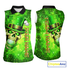 Load image into Gallery viewer, Funny Skull green shamrock pattern Sleeveless Golf Polo Shirt Custom St Patrick's Day ladies golf top NQS11662