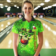 Load image into Gallery viewer, Funny Skull green shamrock pattern Bowling Shirt For Women Custom St Patrick Day team bowling jerseys NQS11663