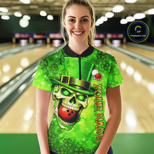 Load image into Gallery viewer, Funny Skull green shamrock pattern Bowling Shirt For Women Custom St Patrick Day team bowling jerseys NQS11663