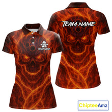 Load image into Gallery viewer, Custom Flame Skull Bowling Polo, Quarter Zip Shirt For Women, Skull Team Bowling League Jerseys NQS10676