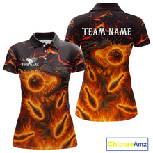 Load image into Gallery viewer, Black And Orange Flame Custom Dragon Bowling Shirts For Women, Dragon Team Bowling League Shirts NQS11071