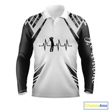 Load image into Gallery viewer, Black &amp; White Golf Heartbeat American Flag Golf Polo Shirts for Men Custom Patriotic mens golf attire NQS11754